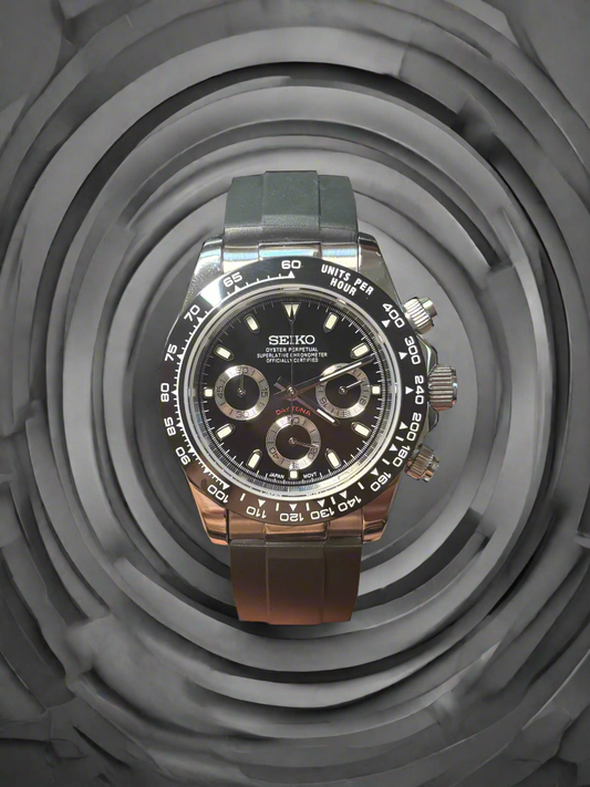 Black Ceramic Seitona on Rubber Bracelet